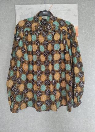 Легкая блуза, 100% шелк, красивая блуза в этно орнамент, размер xl6 фото