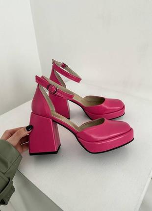 Туфли женские на стойком каблуке цвет фуксия7 фото