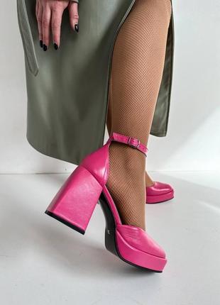 Туфли женские на стойком каблуке цвет фуксия5 фото