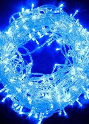 Светодиодная линейная гирлянда нить 400 led 25 м прозрачный шнур круглые лампочки синий