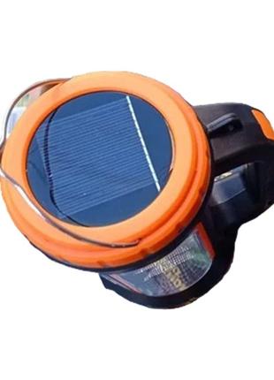 Ліхтар акумуляторний ручний mh818в із сонячною панеллю з функцією powerbank помаранчевий4 фото