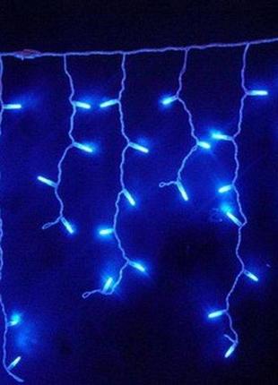 Гирлянда бахрома светодиодная 100 led 3х0.5 м прозрачный шнур с переходником синий2 фото