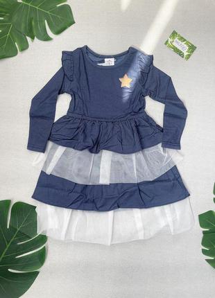 Джинсовое стильное платье со звездой и фатиновой юбкой6 фото
