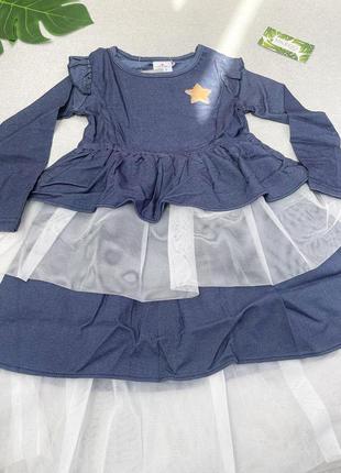 Джинсовое стильное платье со звездой и фатиновой юбкой2 фото