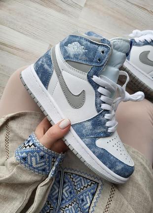 Nike air jordan 1 blue женские кроссовки