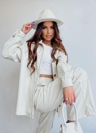 Жіночий діловий стильний класний класичний зручний модний трендовий костюм модний брюки штани штанішки і та рубашка білий7 фото