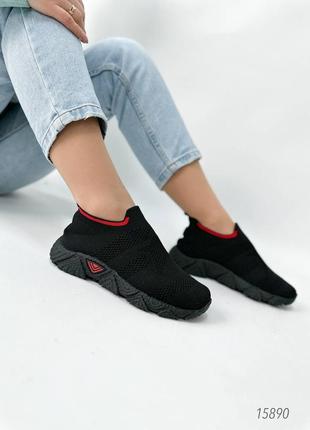 Черные текстильные кроссовки - слипоны - мокасины с красными вставками 39р.4 фото