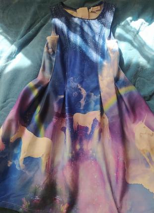 Платье плаття сукня синее единорог пони лошадь космос звезды сарафан 4