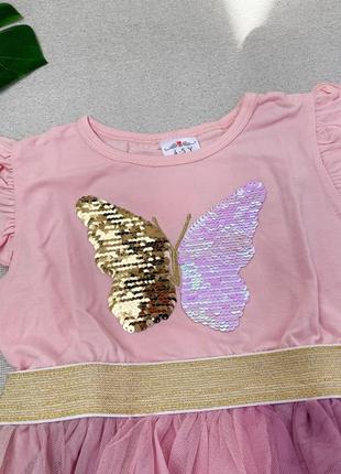 Летнее платье с бабочкой из пайеток и фатиновой юбкой3 фото