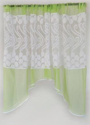 Готова салатова коротка пошита тюль фіранка аркою для кухні, веранди, вітальні,...