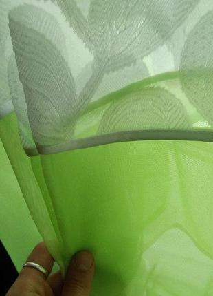 Готова салатова коротка пошита тюль фіранка аркою для кухні, веранди, вітальні,...