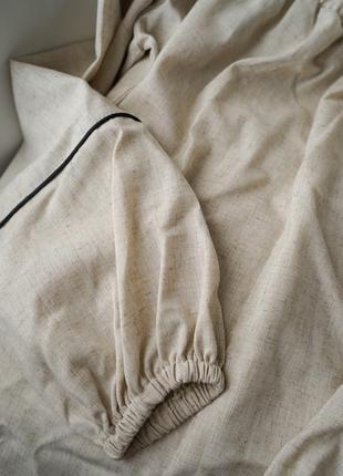 Блуза с открытыми плечами из льна рукава буфы фонарики3 фото