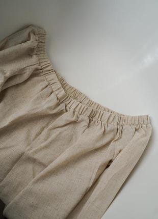 Блуза с открытыми плечами из льна рукава буфы фонарики2 фото