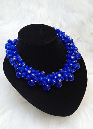 Колье - гроздье ожерелье бусы синие "alice" объемное украшение на шею бижутерия ручная работа чокер тренд6 фото