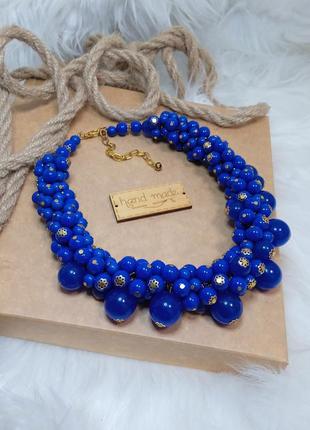 Колье - гроздье ожерелье бусы синие "alice" объемное украшение на шею бижутерия ручная работа чокер тренд