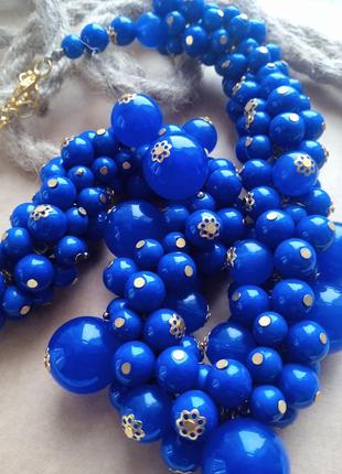 Колье - гроздье ожерелье бусы синие "alice" объемное украшение на шею бижутерия ручная работа чокер тренд7 фото
