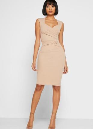 Платье в сборку беж 4
