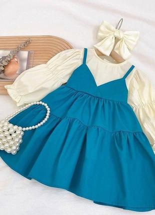 Платье на девочку голубого-белого цвета