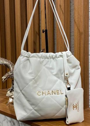 Сумка стеганая белая женская в стиле chanel шопер сумочка большая шанель1 фото
