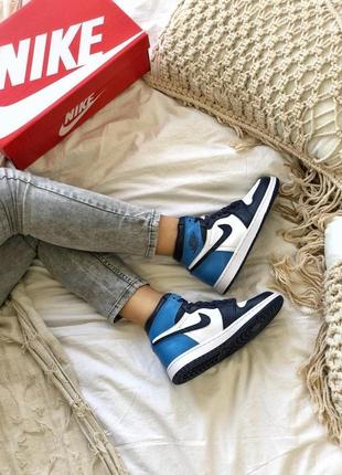 Женские голубые кроссовки nike air jordan 1 high blue white black8 фото