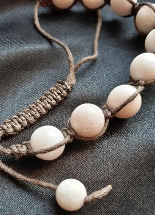 Натуральний браслет білий агат із плетінням ручна робота hand made5 фото