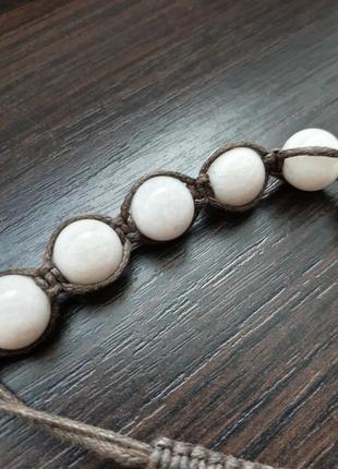 Натуральний браслет білий агат із плетінням ручна робота hand made3 фото