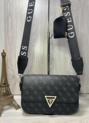 Сумка черная женская в стиле guess 2в1 сумка маленькая гесс сумочка клатч кросс-боди