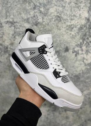 Мужские кожаные кроссовки nike air jordan retro 4 military black#найк