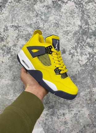 Женские кожаные кроссовки nike air jordan retro 4 lightning  tour yellow #найк