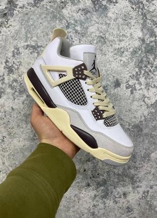 Мужские кожаные кроссовки nike air jordan retro 4 ma maniere  beige brown#найк