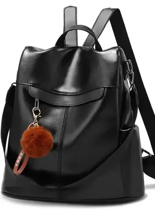 Женский рюкзак сумка с меховым брелоком
