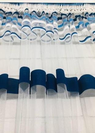 Готовая тюль арка фатин с кружевом 300х150см. голубая с синим мини4 фото