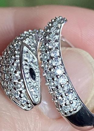 Серебряное кольцо,кольцо 925 пробы змея рептилия плазуны с белыми цирконами.3 фото