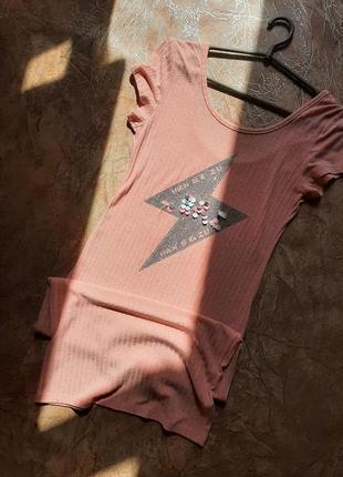 Платье-футболка сукня плаття миди розовое рубчик меланж принт приталенное по фигуре3 фото