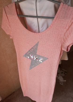 Плаття-футболка сукня плаття міді рожеве рубчик меланж принт приталене на фігурі4 фото