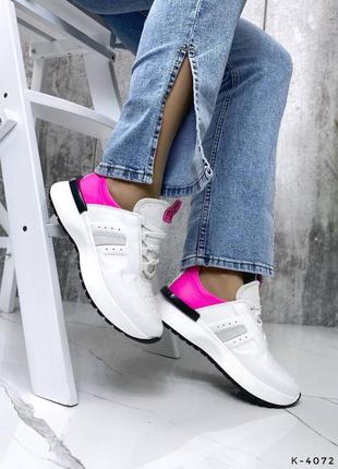 Натуральные кроссовки - ice, белый/розовый, натуральная кожа/замша2 фото