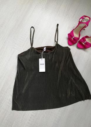 🌹 шикарний топ трапеція кольору хакі🌹 гофрована блуза на тонких бретелях