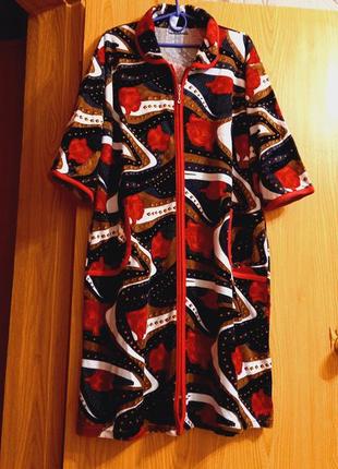 Женский халат велюровый с принтом роз5 фото