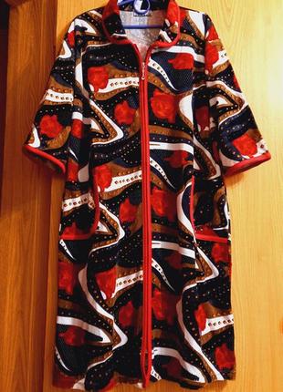 Женский халат велюровый с принтом роз2 фото