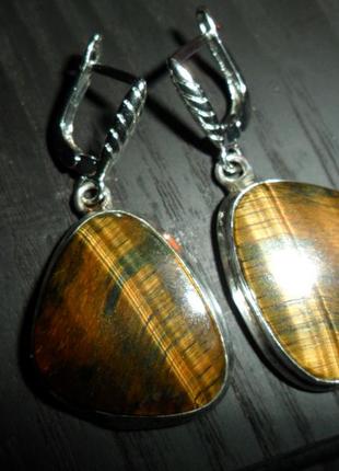 Серьги с натуральным тигровым глазом, серьги с натуральным камнем