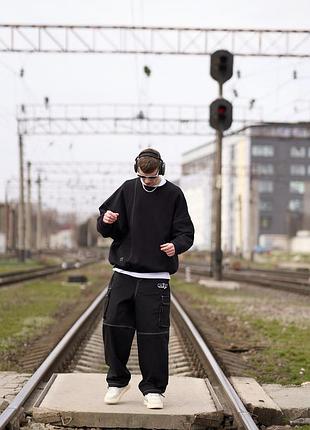 Брюки оверсайз чоловічі ogonpushka whiteblack чорні