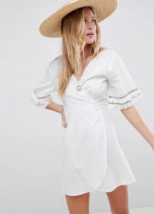 Пляжная накидка с запахом и отделкой бахромой asos design