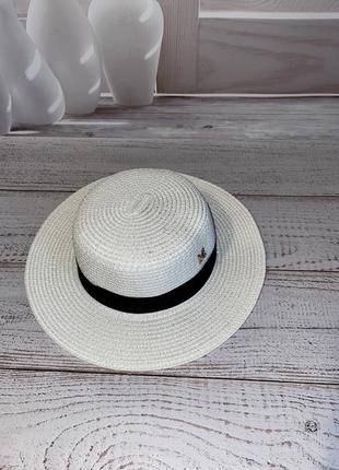 Шляпа женская солнцезащитная соломенная белого цвета (54-58)2 фото