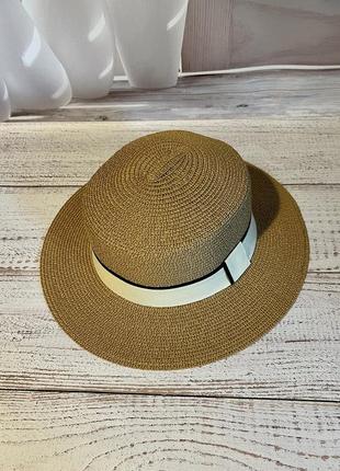 Летняя женская солнцезащитная соломенная шляпа канотье колорит белая  (54-58)2 фото