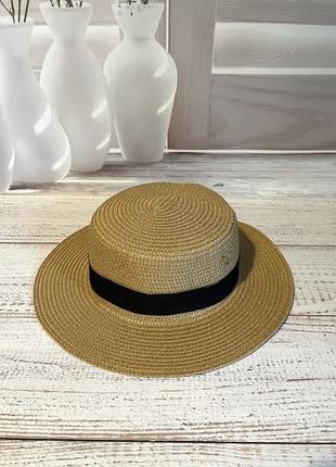 Шляпа женская солнцезащитная соломенная бежевого цвета (54-58)1 фото