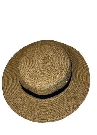 Шляпа женская солнцезащитная соломенная бежевого цвета (54-58)4 фото