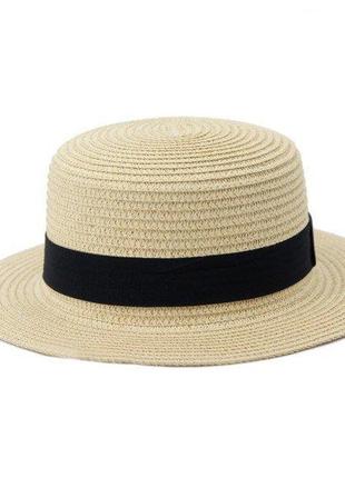 Женская солнцезащитная соломенная шляпа канотье oxa кремовая (54-9)5 фото