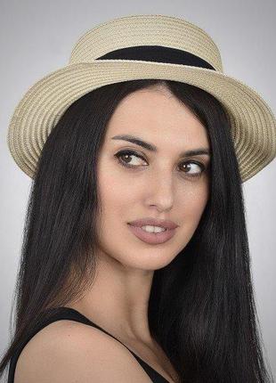Женская солнцезащитная соломенная шляпа канотье oxa кремовая (54-9)2 фото
