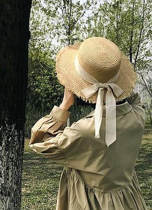 Капелюх сонцезахисний солом'яний жіночий бежевий з бежевим бантом (54-58)1 фото