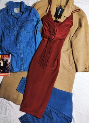 Pretty little thing плаття бордо-бордове винне марсала бургунді міді по фігурі нове6 фото